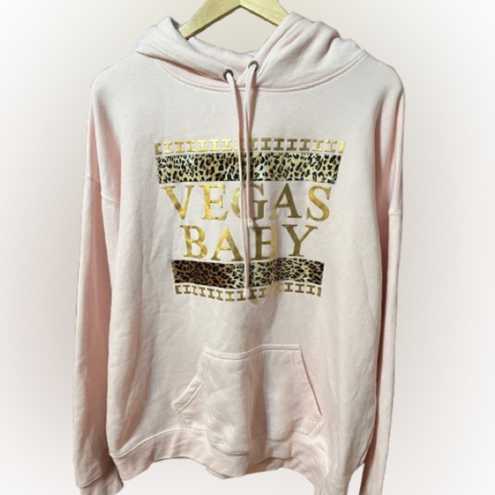 Pacific & Co Pink 'Vegas Baby' Metallic Oversized Hoodie Size Small